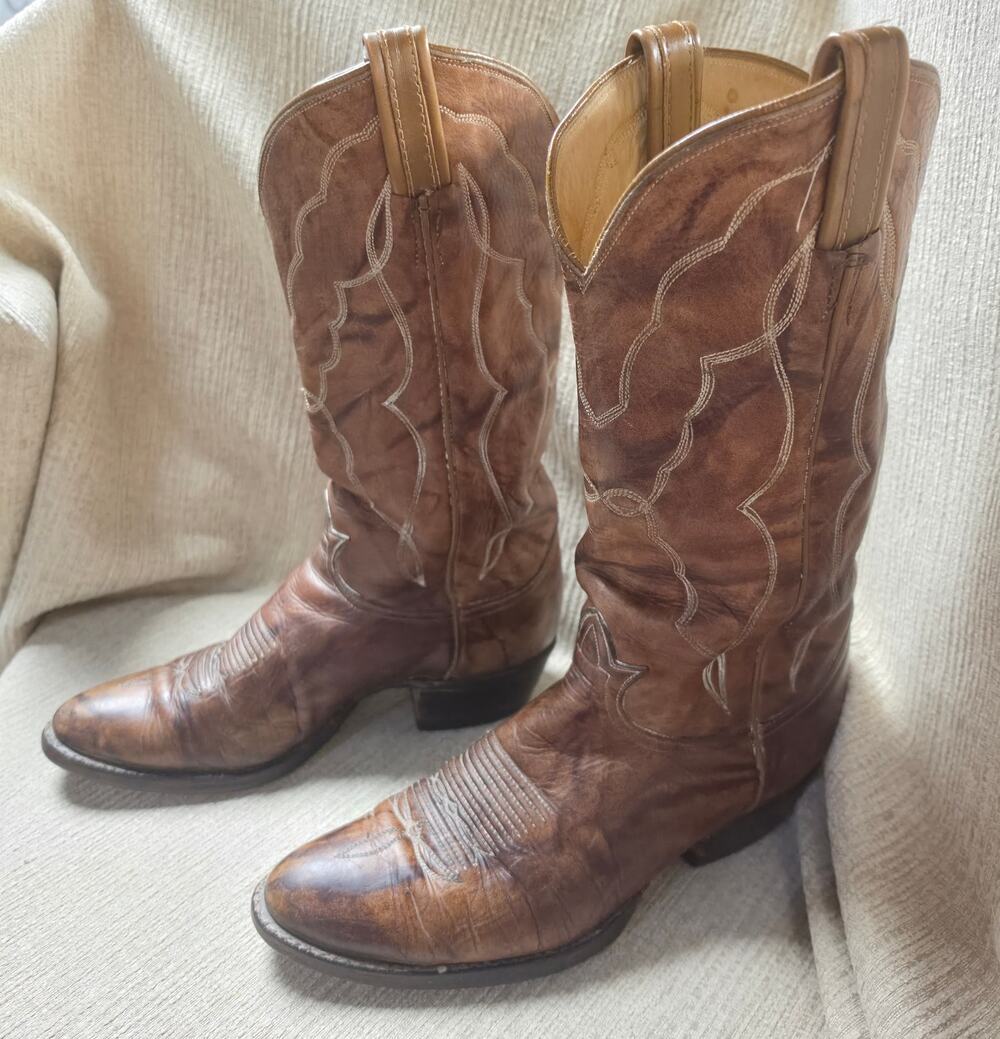 Vintage Tony Lama Cowboy Boots Size 6 Brown Leather Patina Western Rodeo 8498